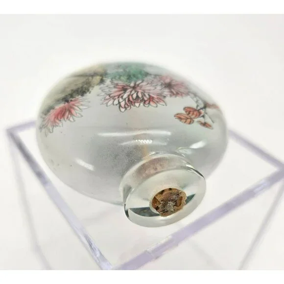 Antique Hand-Painted Chinese Glass Snuff Bottle With Landscape Floral Art je147